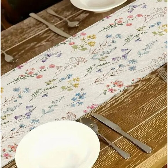 Table Runner 13x72in Linen Wildflower Pastel Spring Floral - Picture 2 of 3